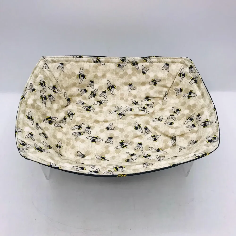 Reversible Microwave Cozie For Takeout Containers Farmhouse Yellow Bees on Black